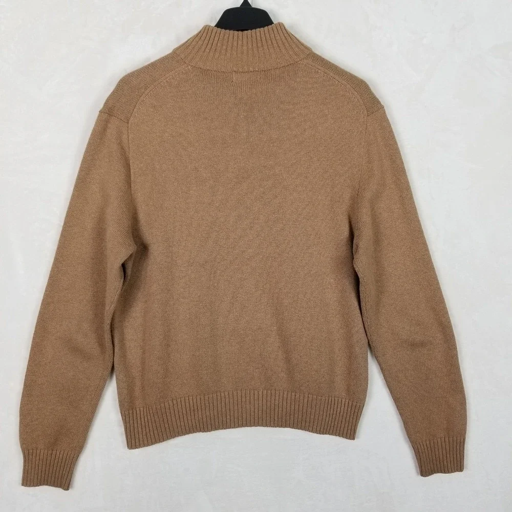 Polo Ralph Lauren Sweater Men XL Tan Cotton Mock Neck Button Pony Logo